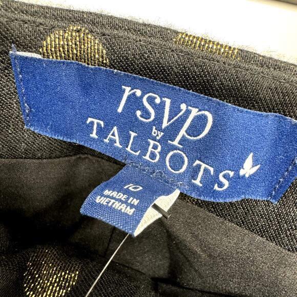 Talbots Pants Womens 10 Black Gold Metallic Polka Dots Side Zip Ankle Lined NEW - Picture 4 of 9